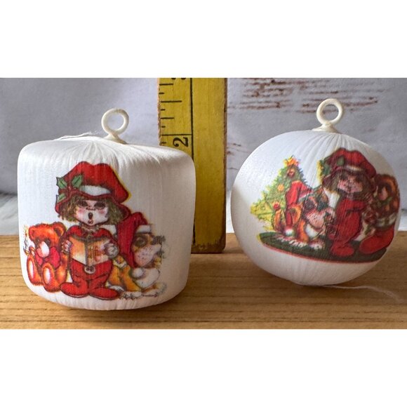 Set Of 8 Vintage White Satin Ball Ornaments - Children & Dogs - Pyramid - Picture 7 of 8